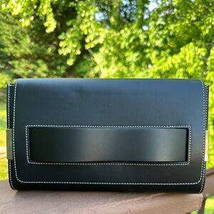 Alberta Di Canio Black Clutch with White Stitching
